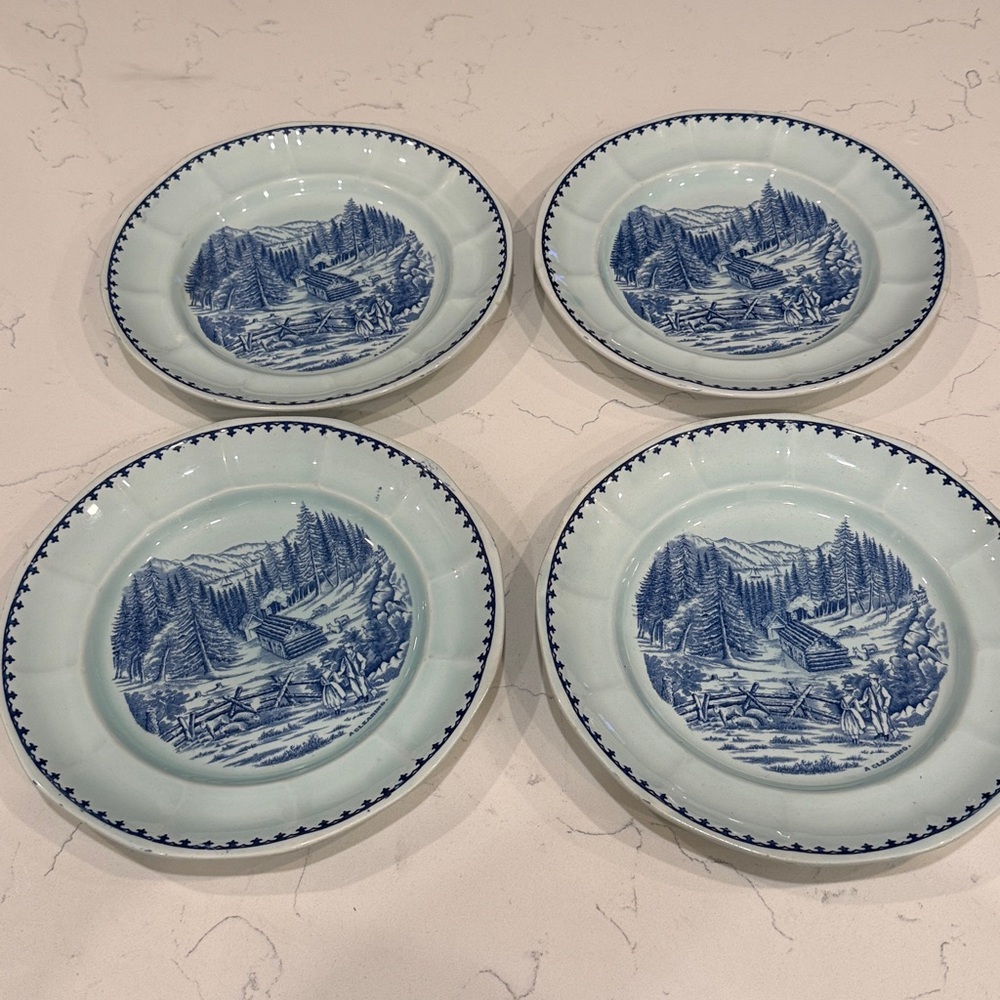 Set of 4 American Ways & Days 10” Dinner Plates by Adam’s England “A Clearing”